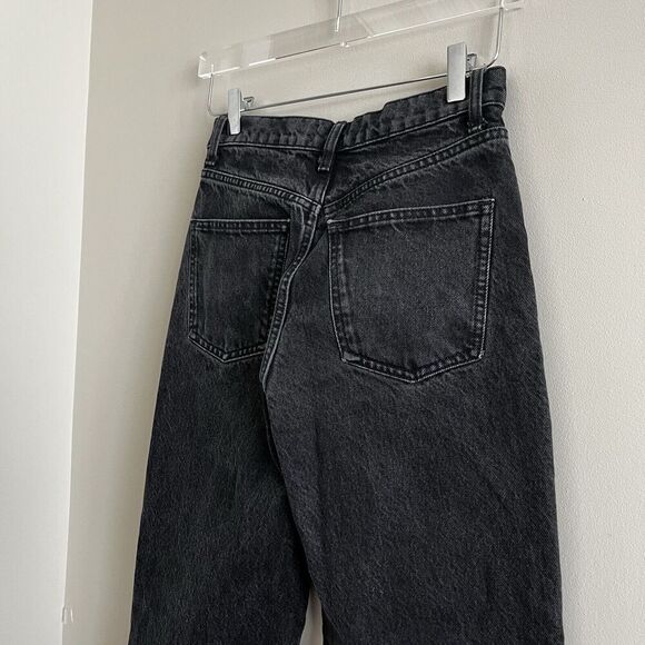 ZARA Wide Leg Raw Hem Jeans Sz 4 Black High Waist Relaxed 100% Cotton Classic - Picture 9 of 10